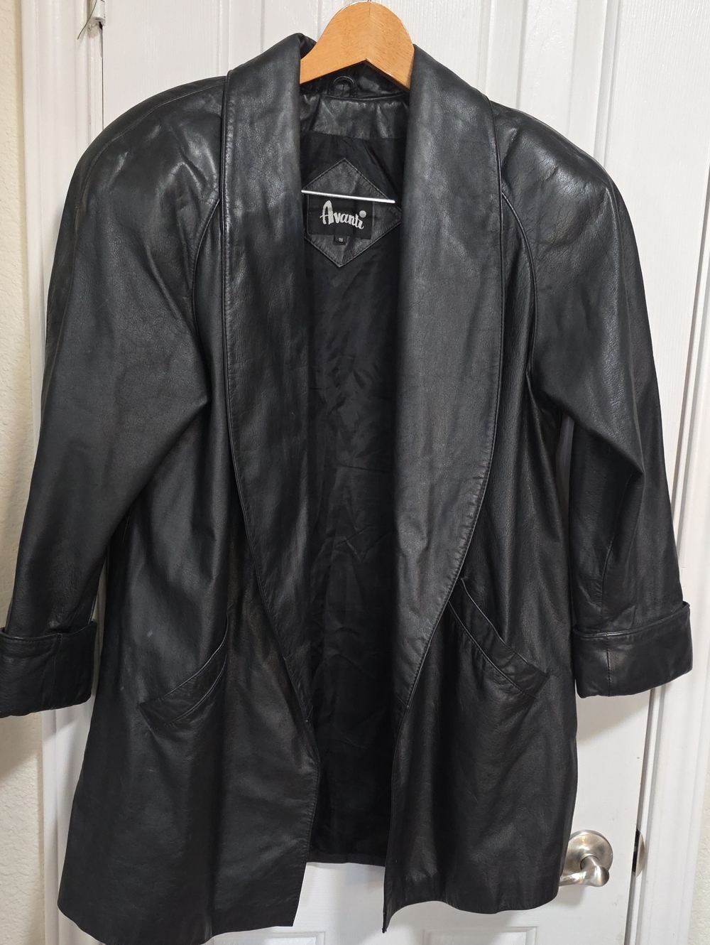 Avanti Vintage 80's Women's Black Leather Open-Front Coat Size S